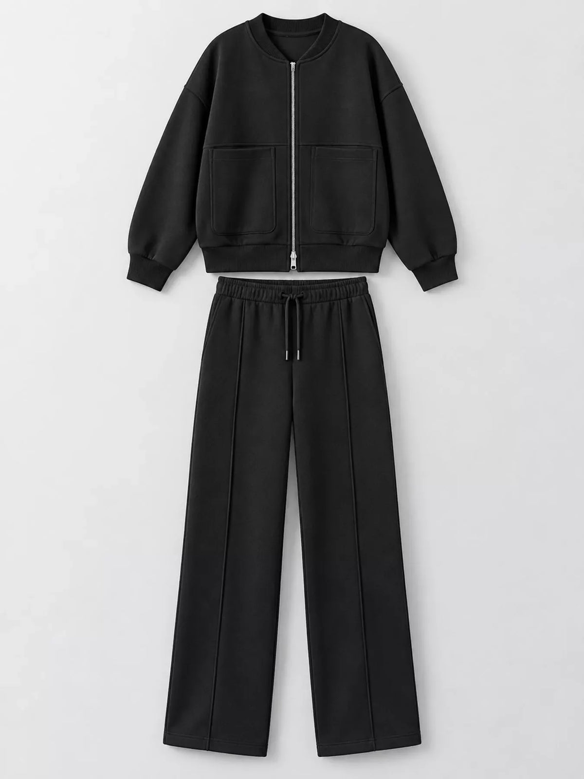 Casual Zip-Up Jacket and Wide-Leg Sweatpants Set
