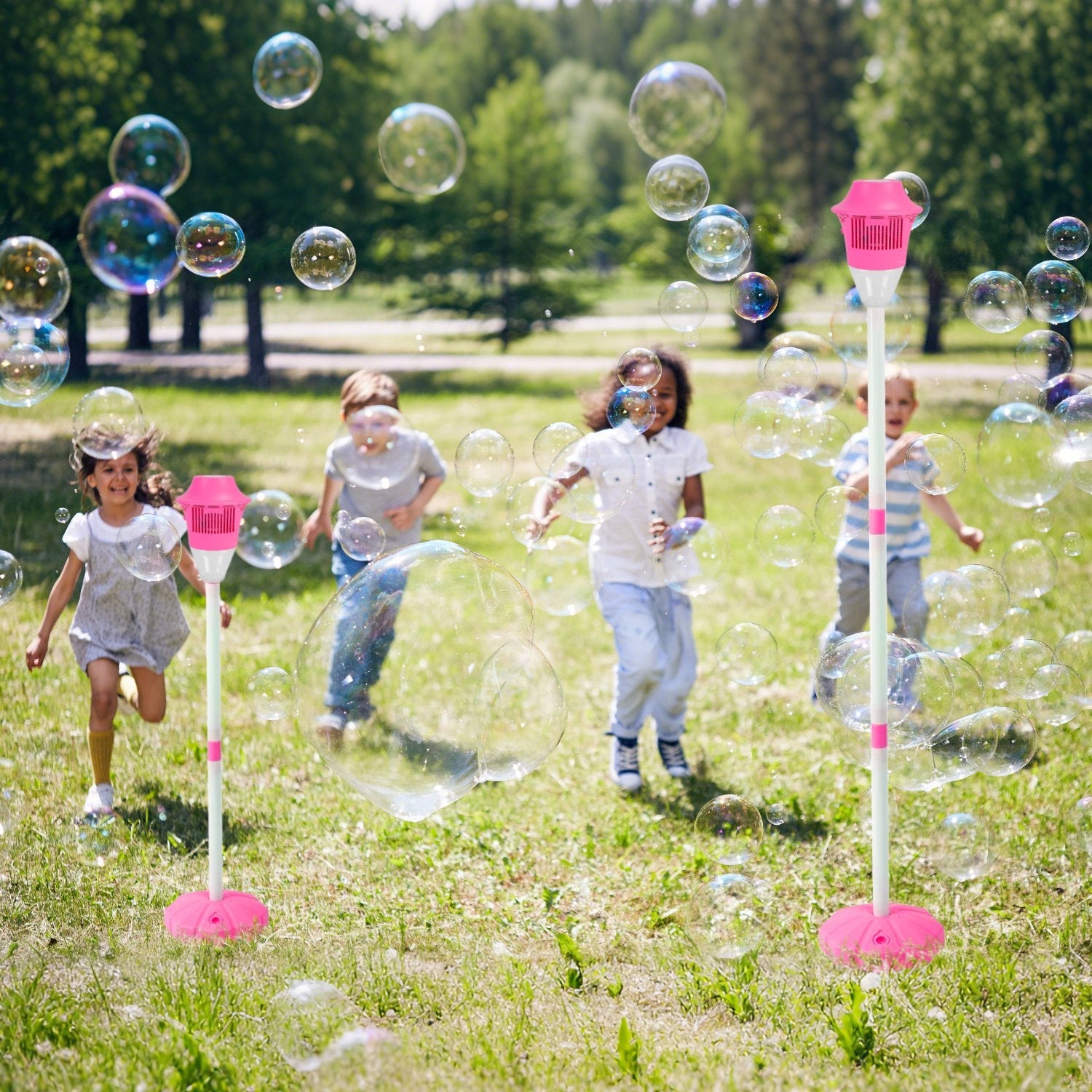 3-in-1 Standing Bubble Machine with Lights and Music