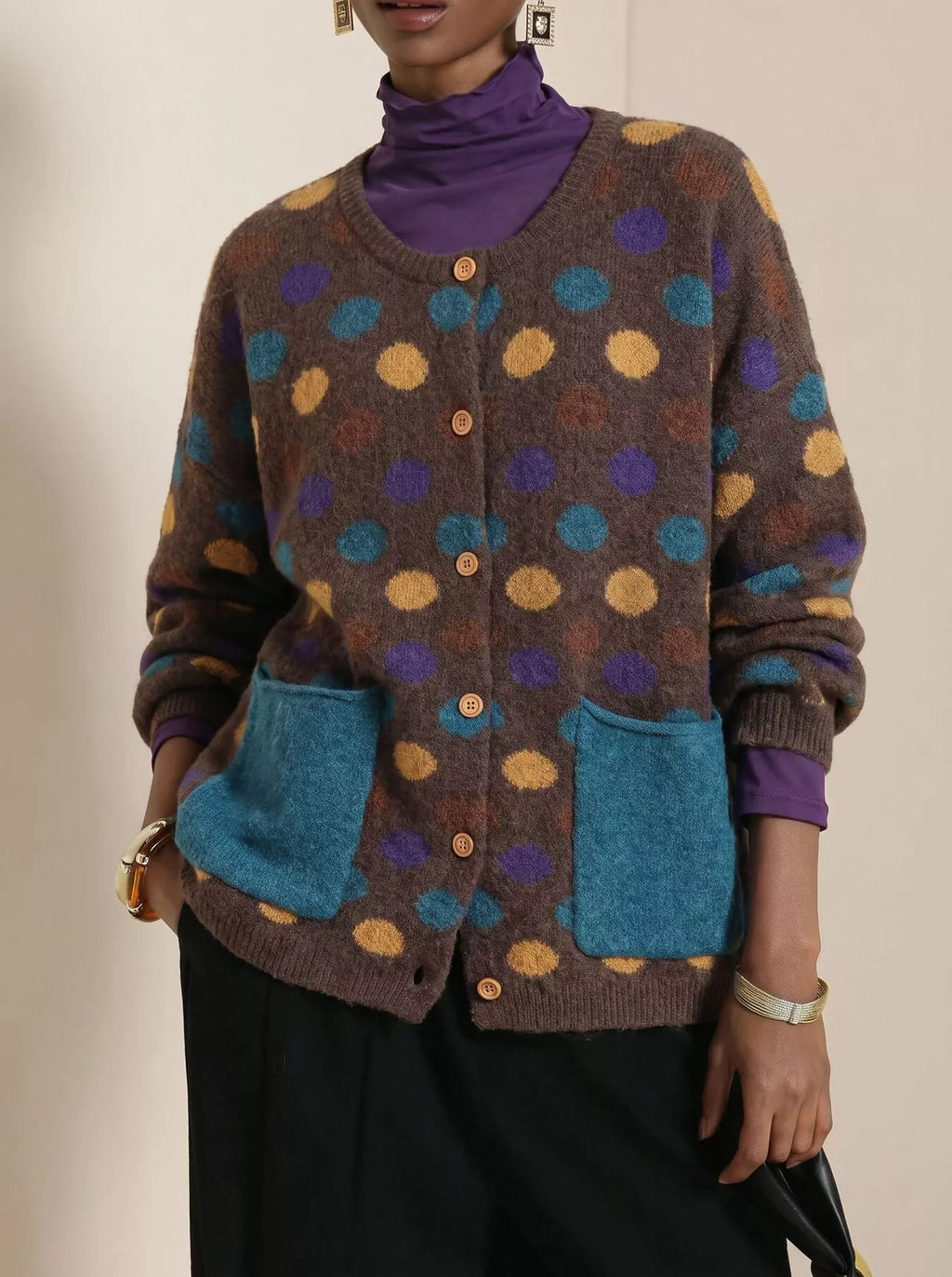 Full Size Polka Dot Button Down Cardigan Plus Size