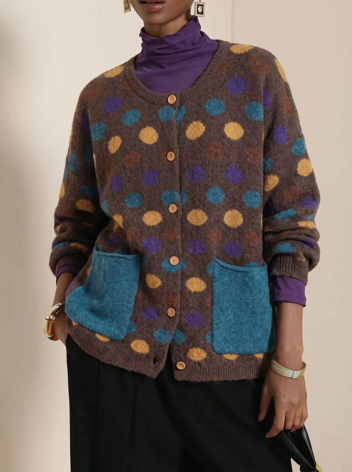 Full Size Polka Dot Button Down Cardigan Plus Size