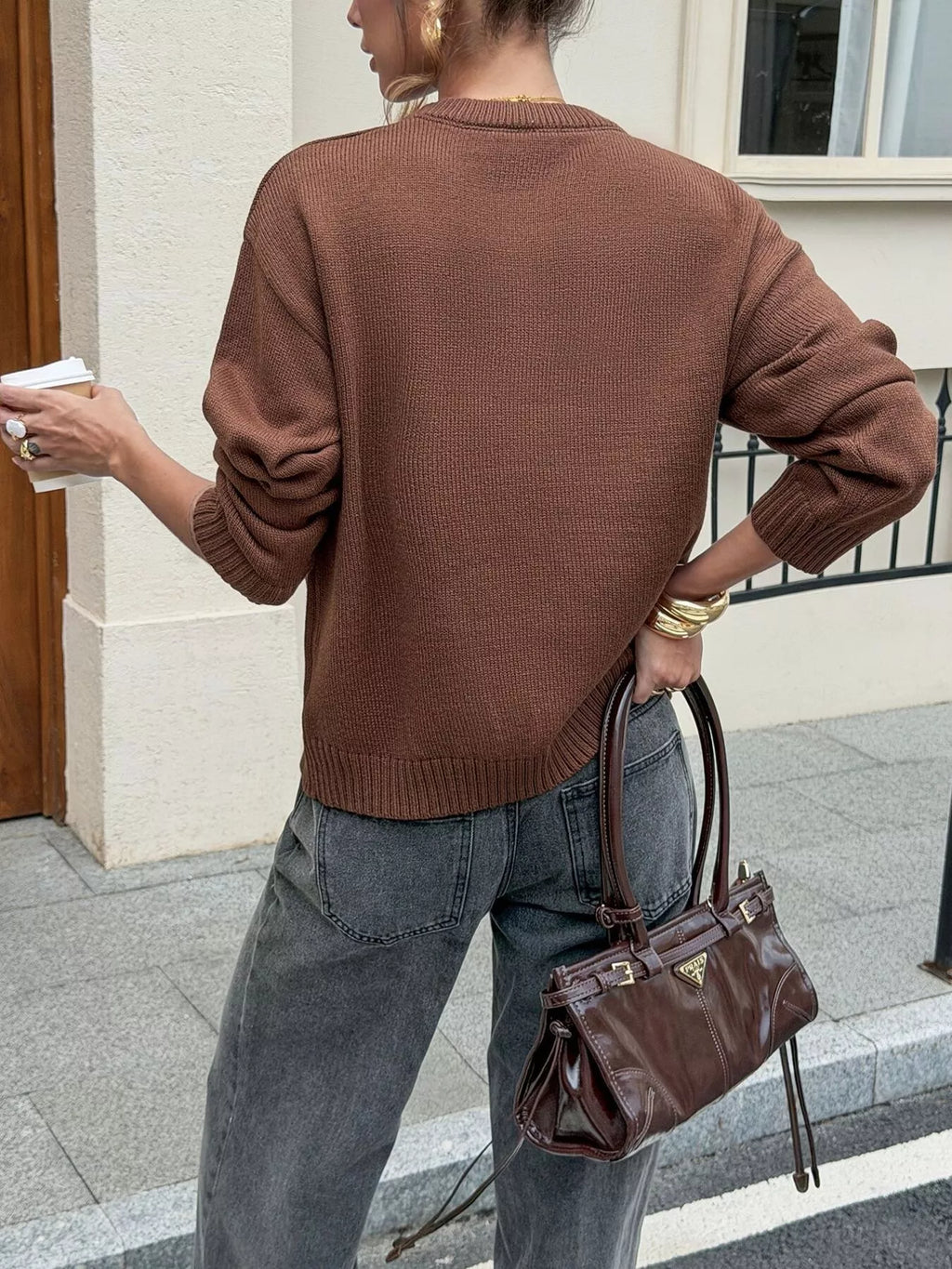 Crew Neck Ribbed Hem Sweater