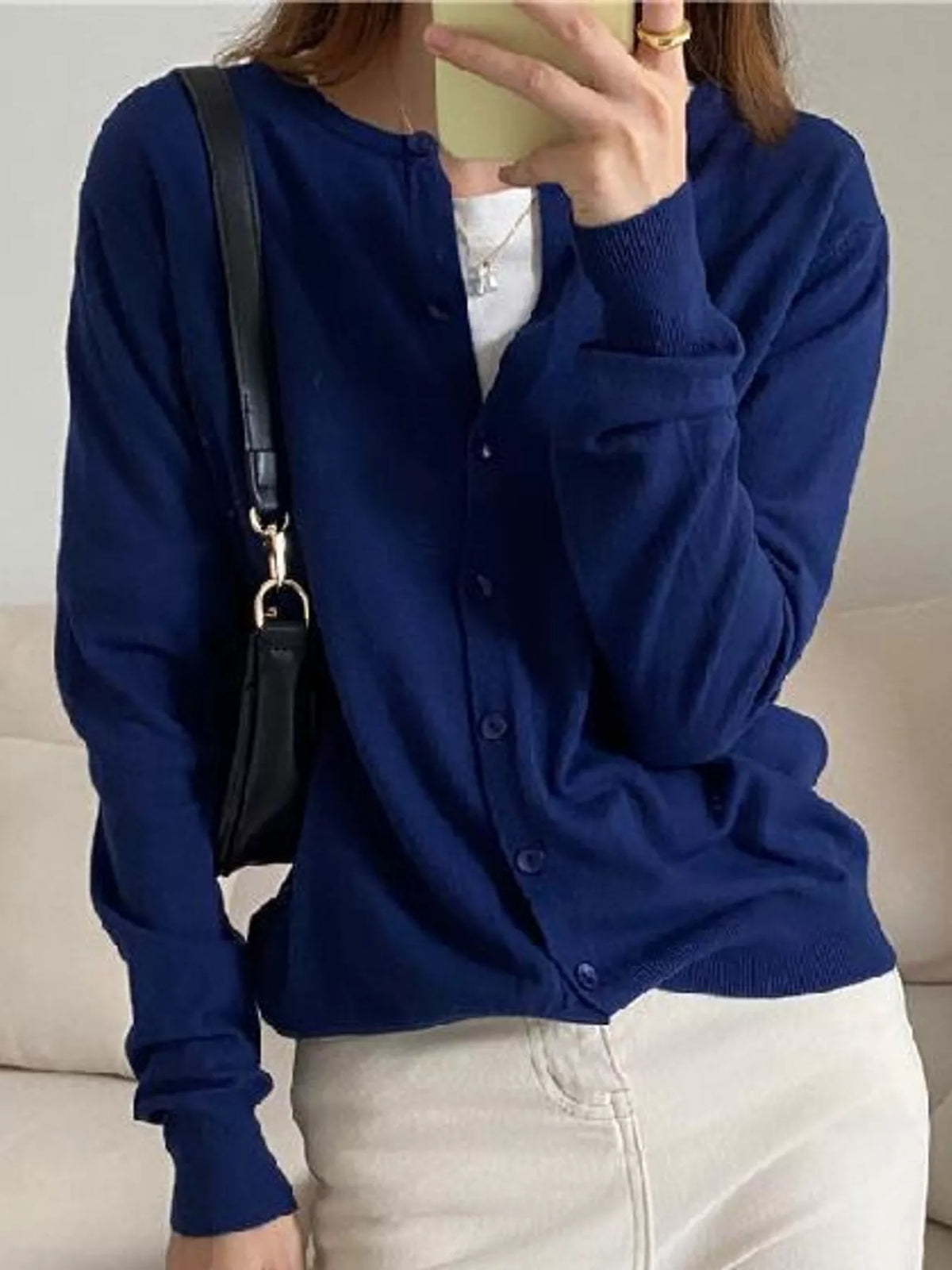 Crew Neck Button-Down Knit Cardigan