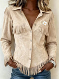 Full Size Fringed Snap Down Jacket Plus Size