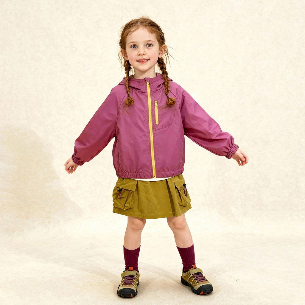 Kids Sun-Protective Casual Hooded Jacket With Contrasting Zippers
