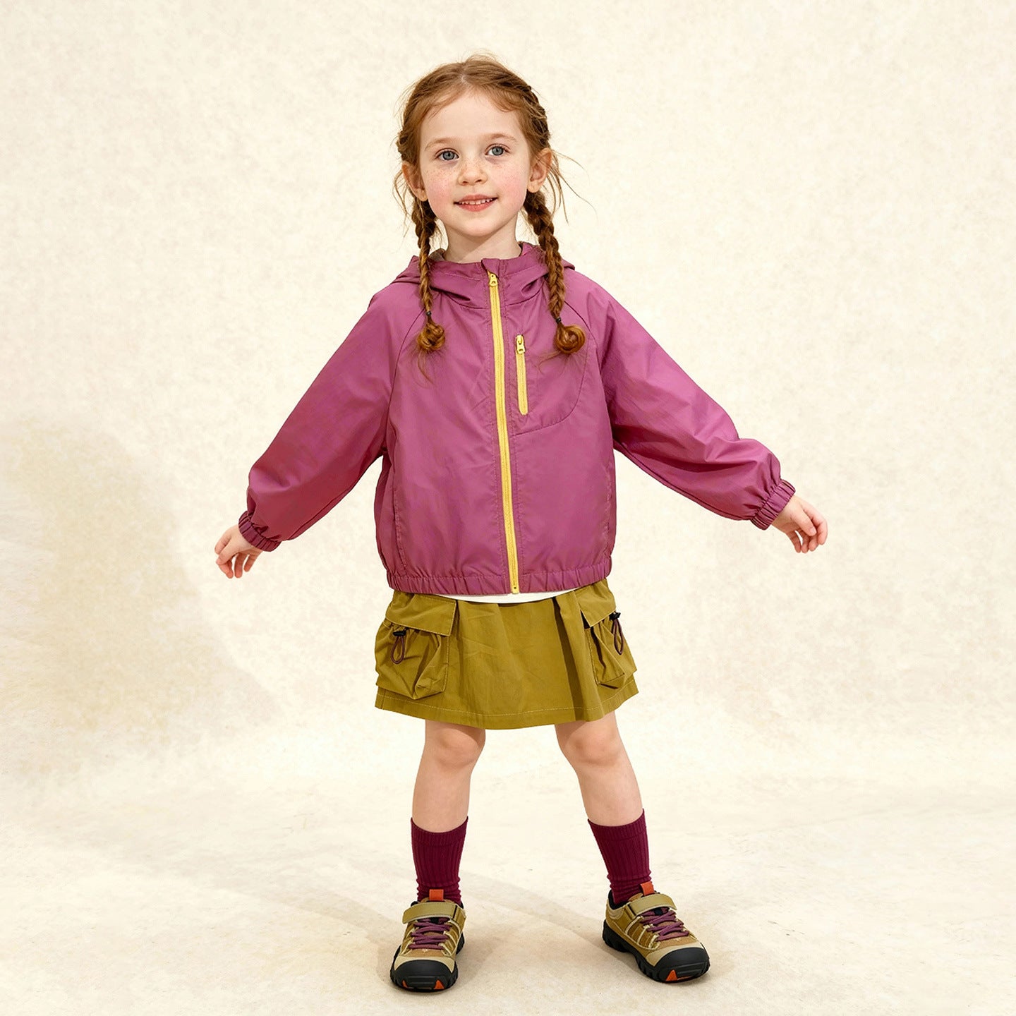 Kids Sun-Protective Casual Hooded Jacket With Contrasting Zippers