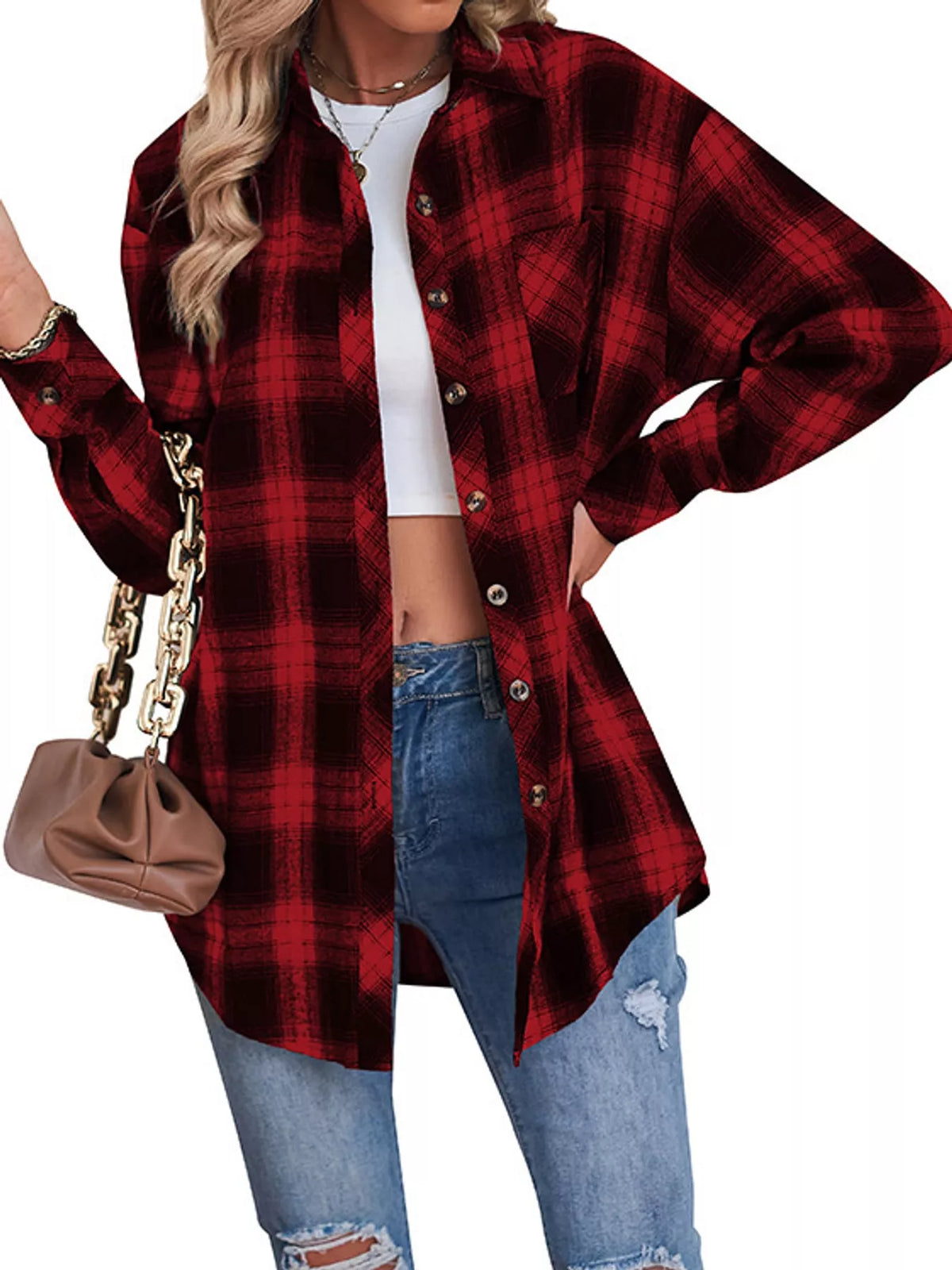 Plaid Button-Down Oversized Shirt