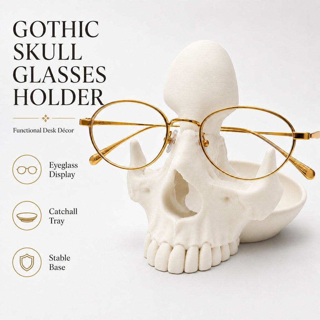 3D Printed Gothic Skull Eyeglasses Holder With Catchall Tray Desk Organizer