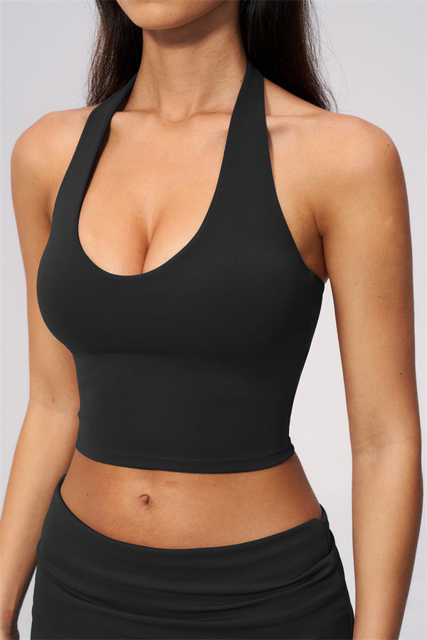 The Twirl Wide Strap Halter Crop Top