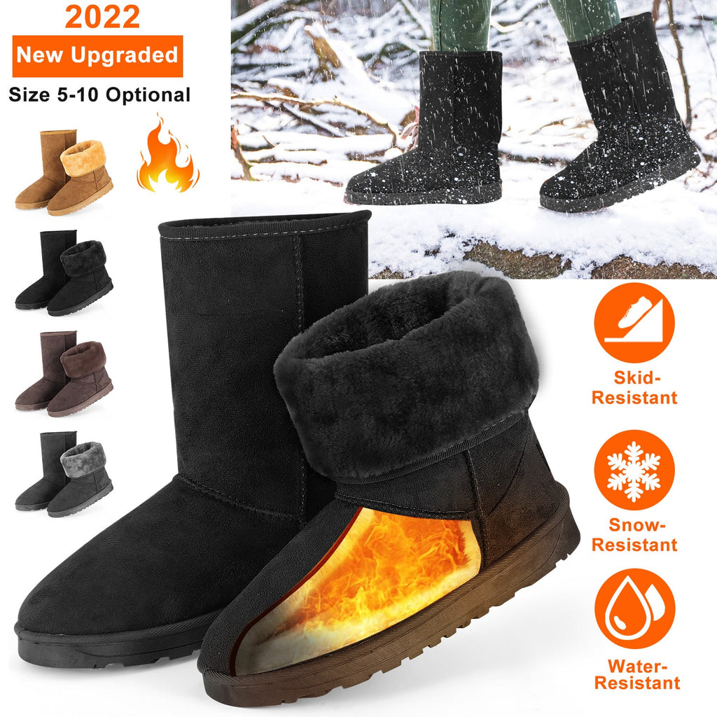 Snow Boots - Waterproof Faux Suede Mid-Calf with Warm Lining
