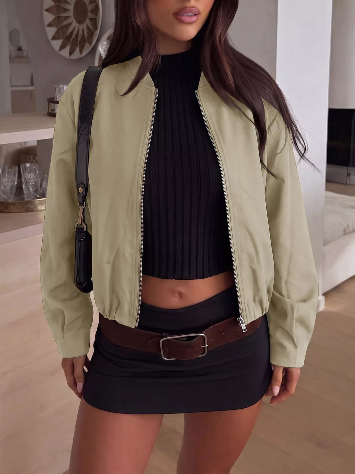 Zip-Up Dropped Shoulder Jacket