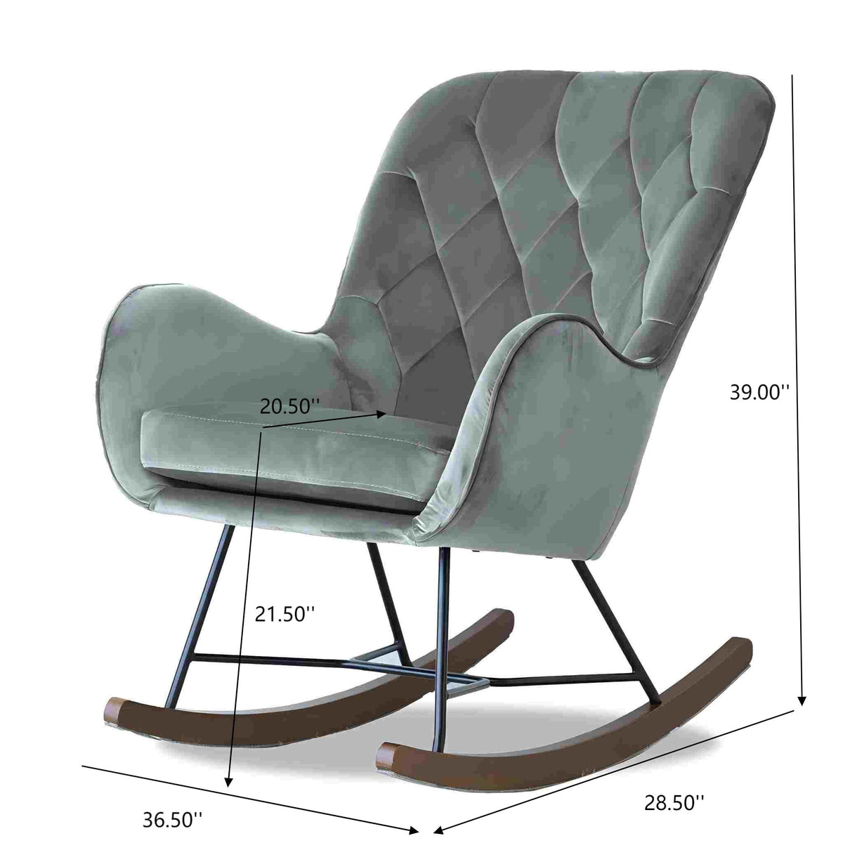 Mid Century Modern Rocking Chair with Velvet Upholstery - Dark Grey