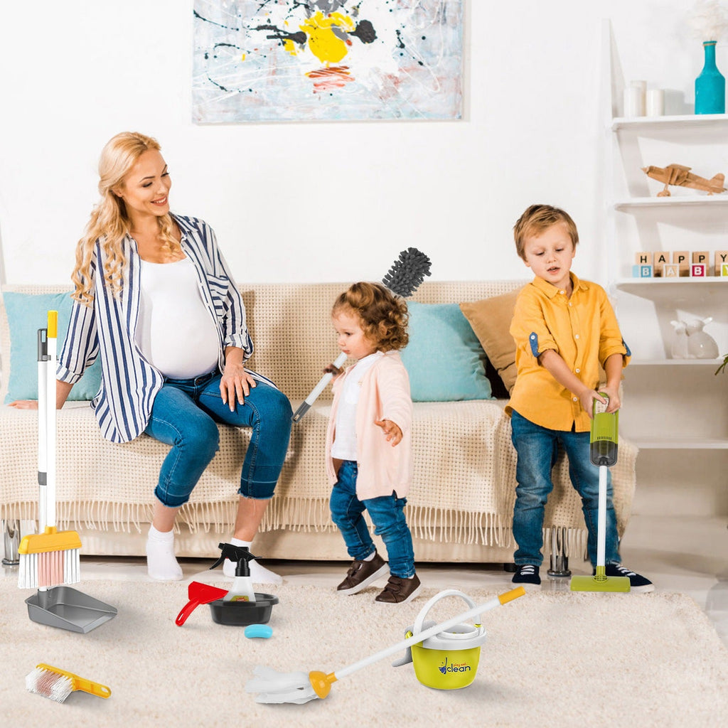 Kids Cleaning Toy Set with Vacuum, Broom & Stand - 14pc