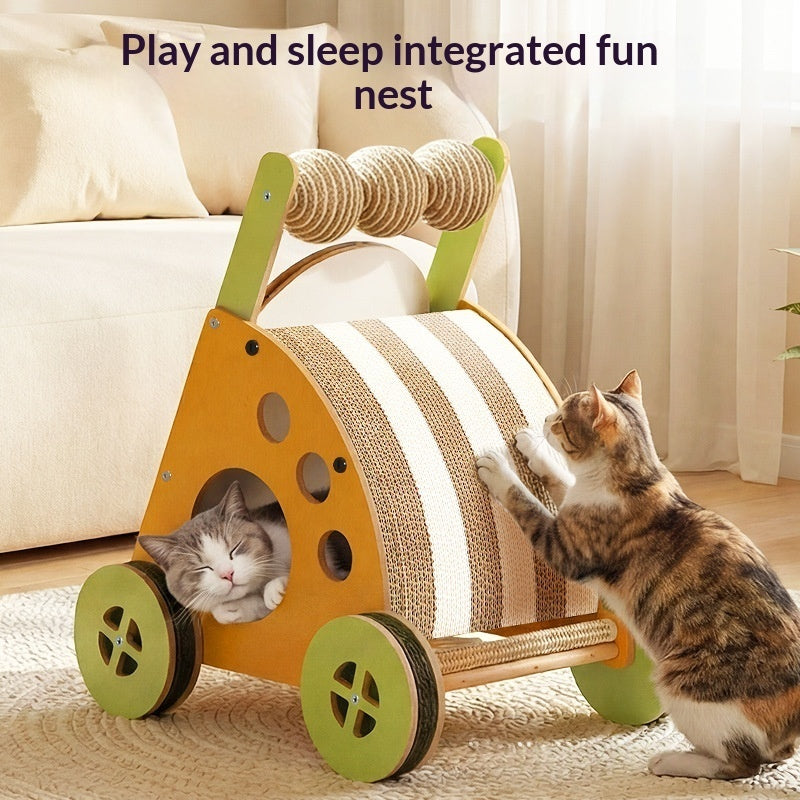 Pet Stroller With A Scratching Post Toy To Keep Your Cat Entertained