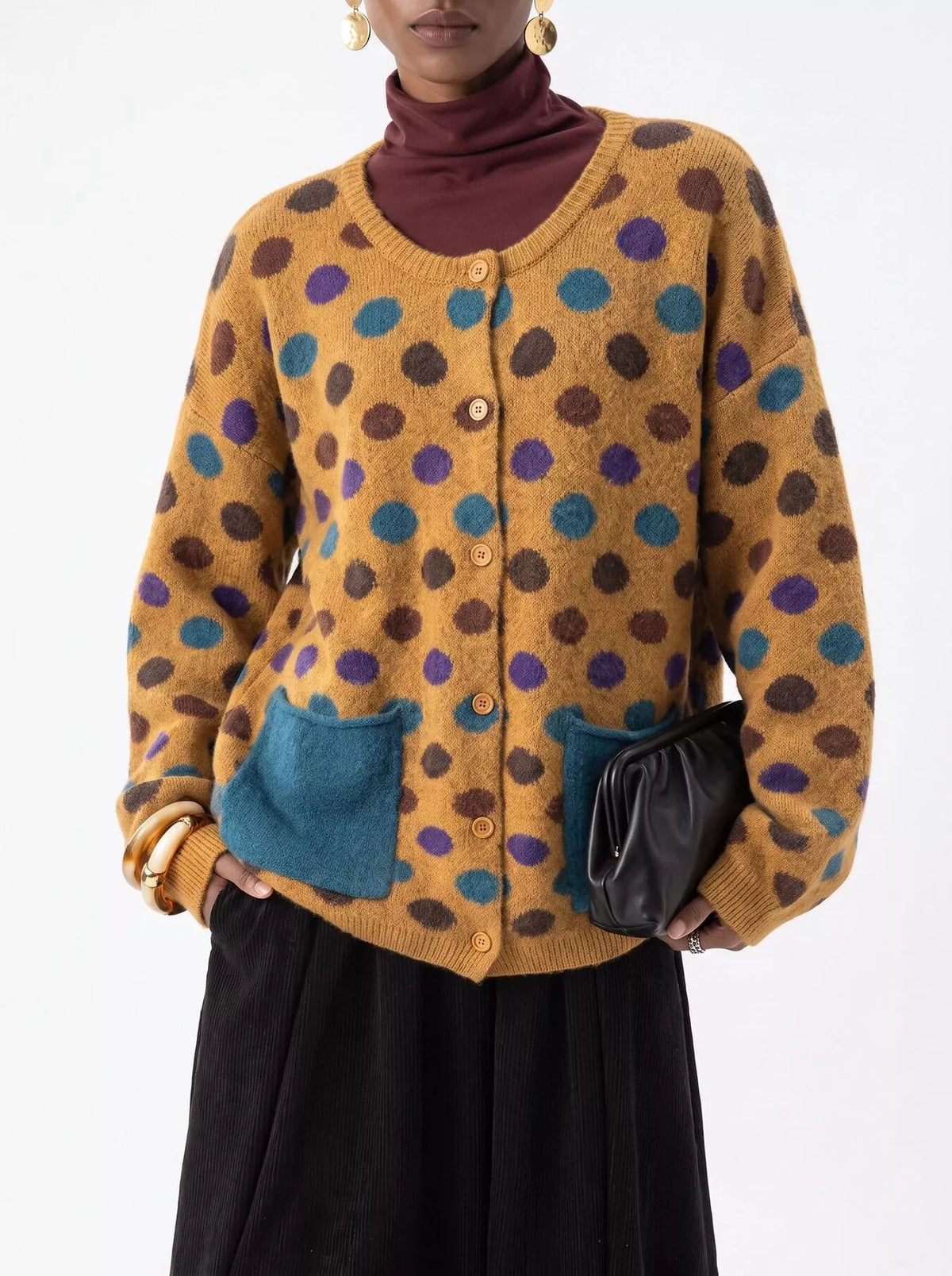 Full Size Polka Dot Button Down Cardigan Plus Size