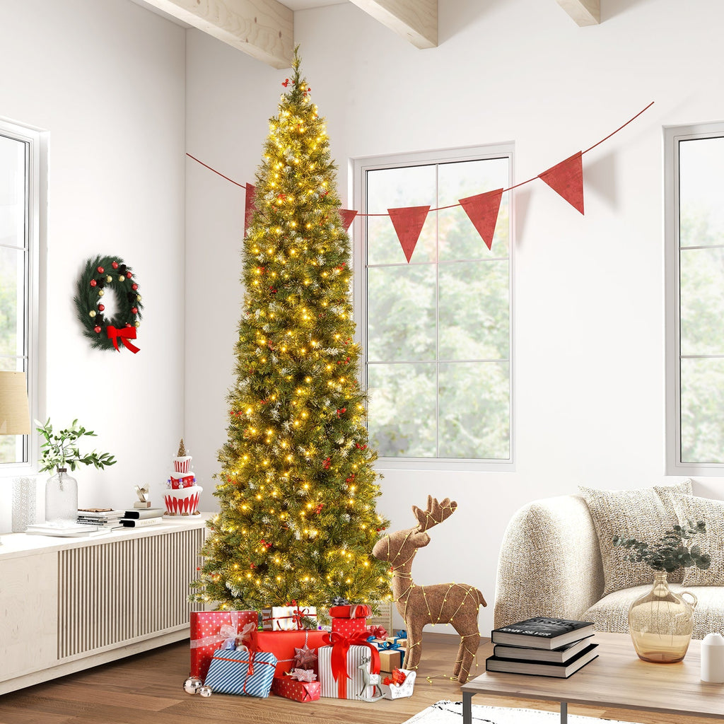 5/6/7/8/9 FT Pre-Lit Artificial Hinged Slim Pencil Christmas Tree