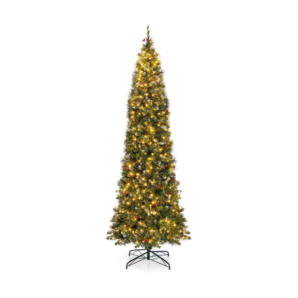 5/6/7/8/9 FT Pre-Lit Artificial Hinged Slim Pencil Christmas Tree