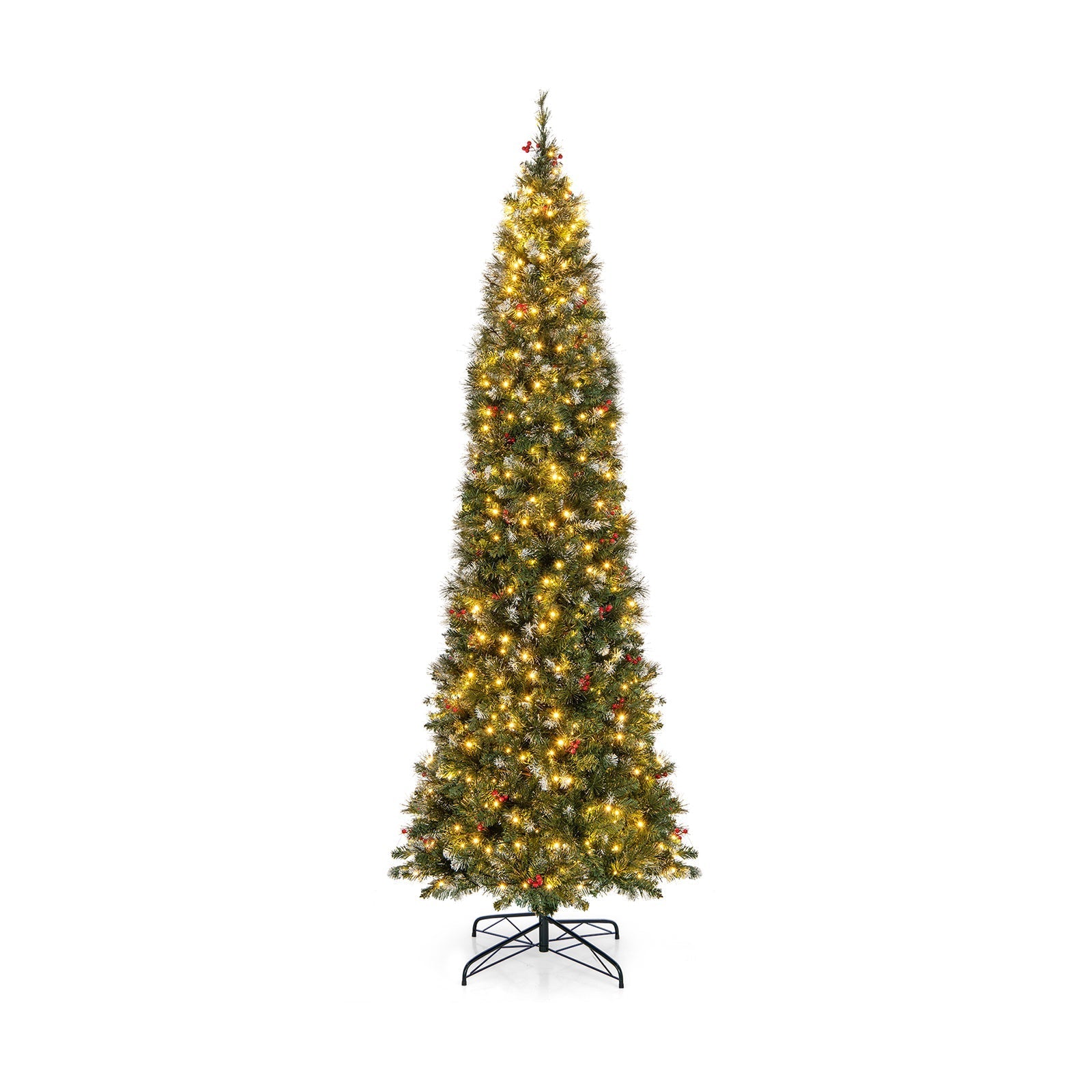 5/6/7/8/9 FT Pre-Lit Artificial Hinged Slim Pencil Christmas Tree