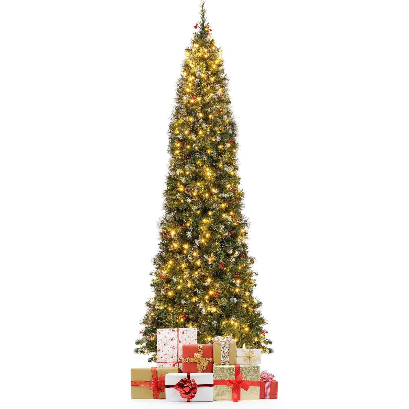 5/6/7/8/9 FT Pre-Lit Artificial Hinged Slim Pencil Christmas Tree