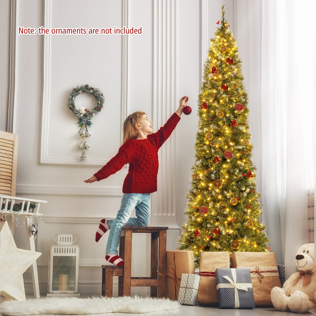 5/6/7/8/9 FT Pre-Lit Artificial Hinged Slim Pencil Christmas Tree