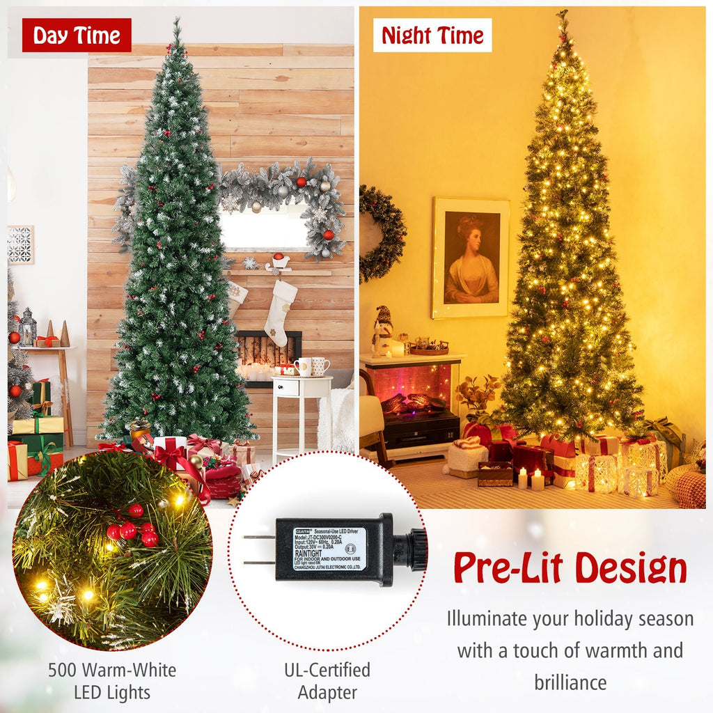5/6/7/8/9 FT Pre-Lit Artificial Hinged Slim Pencil Christmas Tree