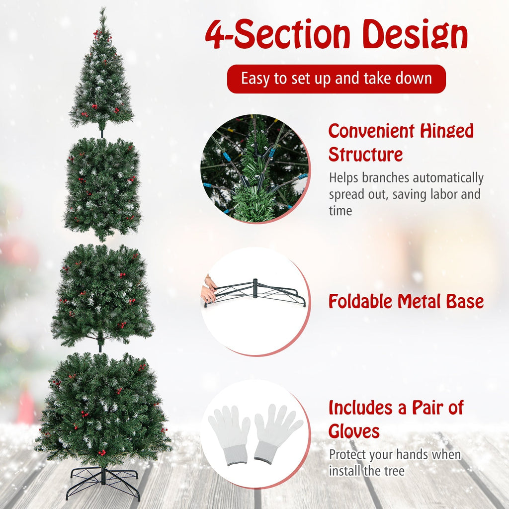 5/6/7/8/9 FT Pre-Lit Artificial Hinged Slim Pencil Christmas Tree