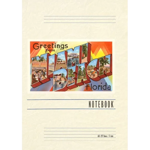 Vintage Lined Notebook Greetings from Miami Beach, Florida - Paperback