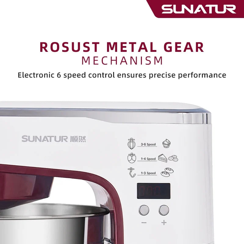 SUNATUR 5.5L Stand Mixer 1300w Planetary food Processor Timed dough kneader electric kitchen blender cream whipper Filling Mixer