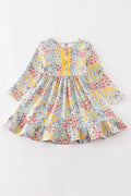 Platinum Blue floral print ruffle girl dress