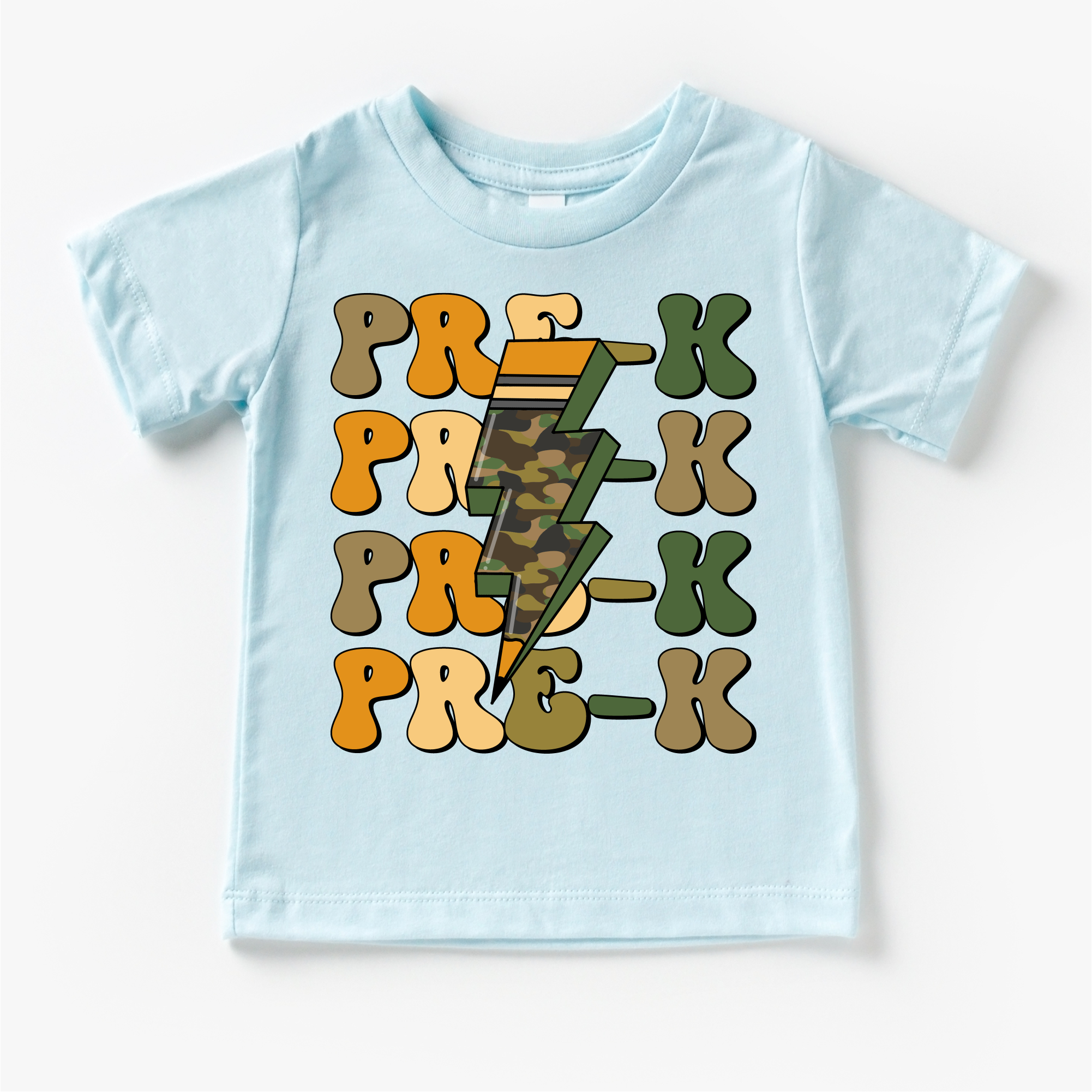 Pre-K Camo Lighting Bolt Shirt - Back To School Tee