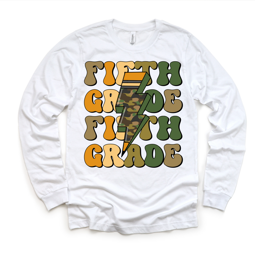 Fifth Grade Camo Lighting Bolt Shirt - Back To School Tee