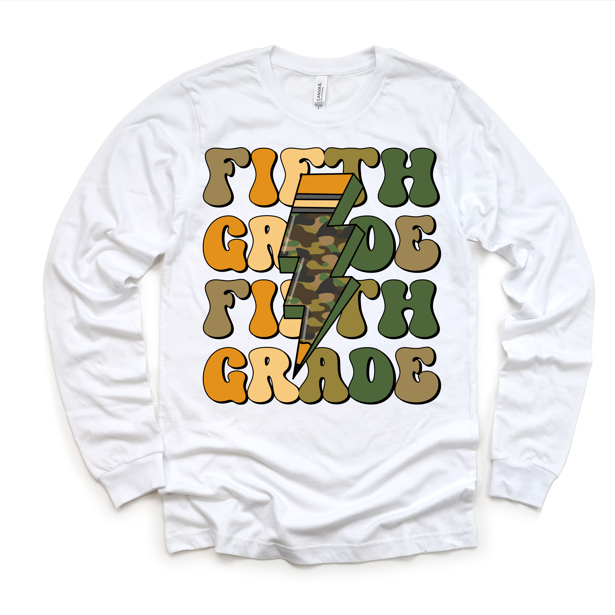 Fifth Grade Camo Lighting Bolt Shirt - Back To School Tee