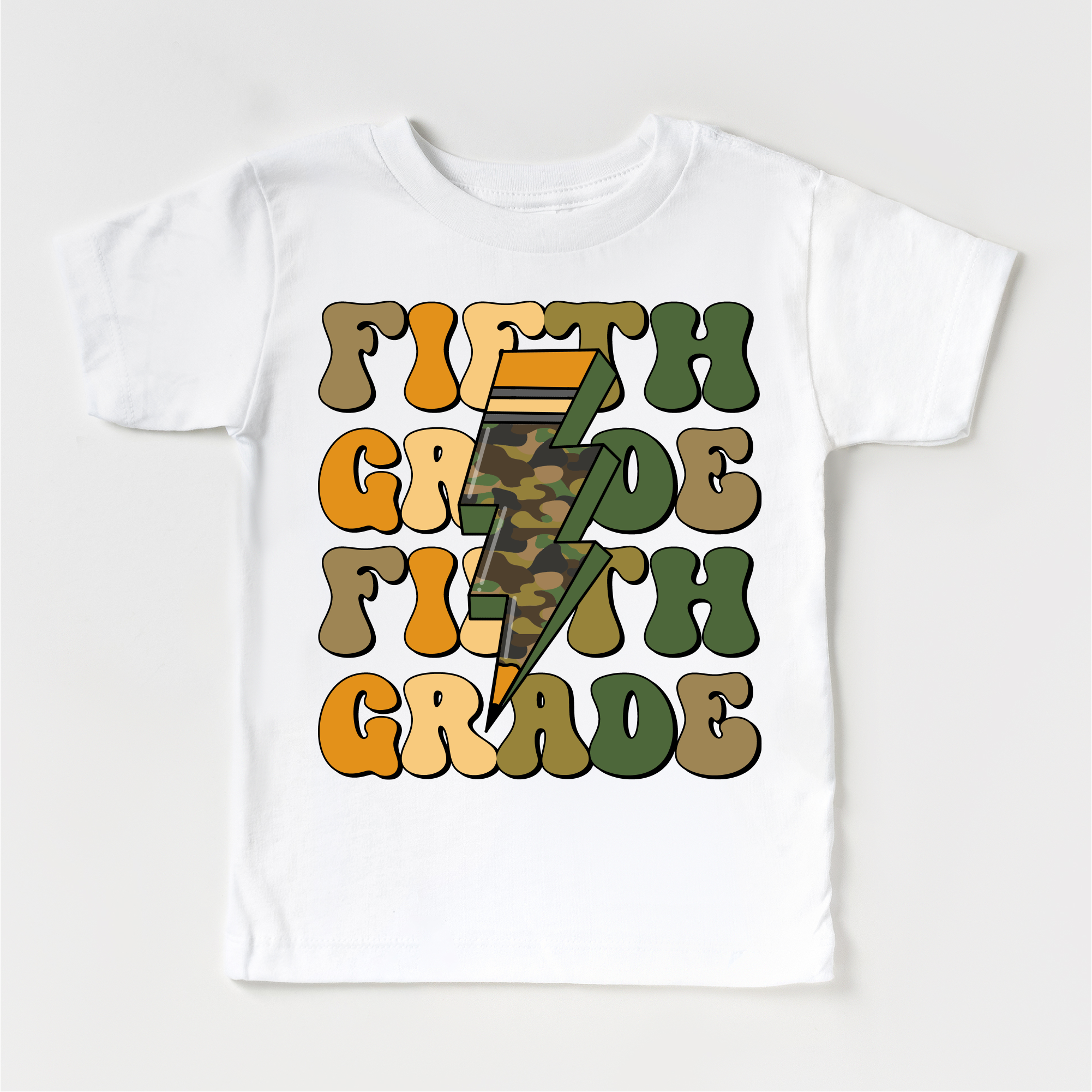 Fifth Grade Camo Lighting Bolt Shirt - Back To School Tee