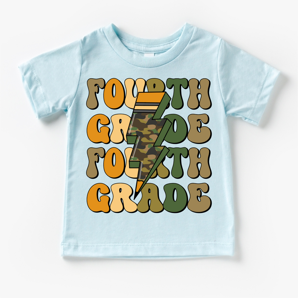 Fourth Grade Camo Lighting Bolt Shirt - Back To School Tee