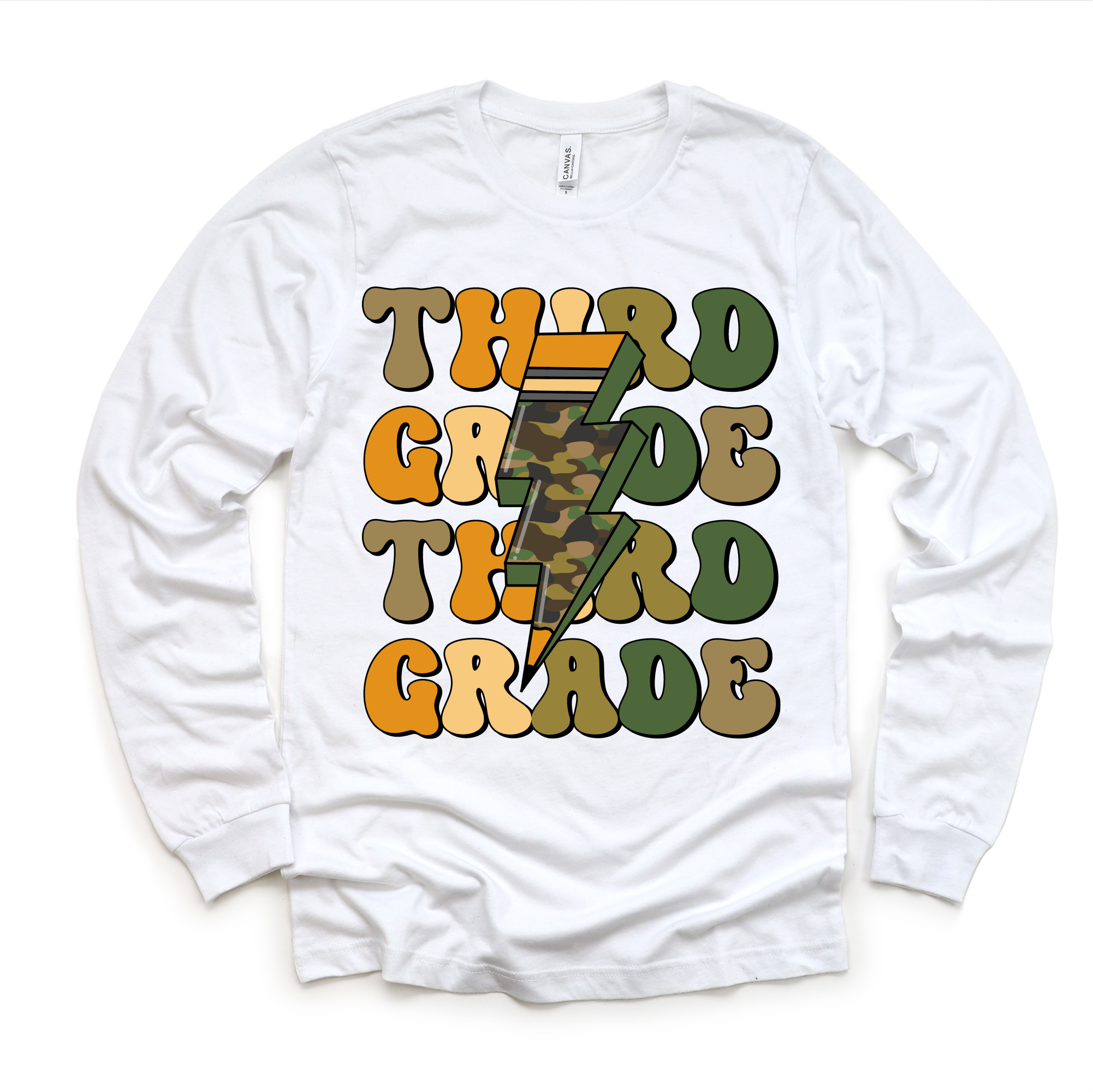 Third Grade Camo Lighting Bolt Shirt - Back To School Tee