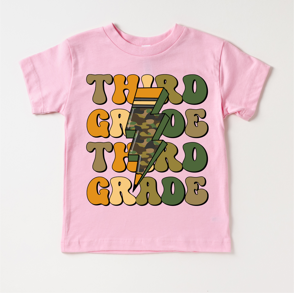 Third Grade Camo Lighting Bolt Shirt - Back To School Tee