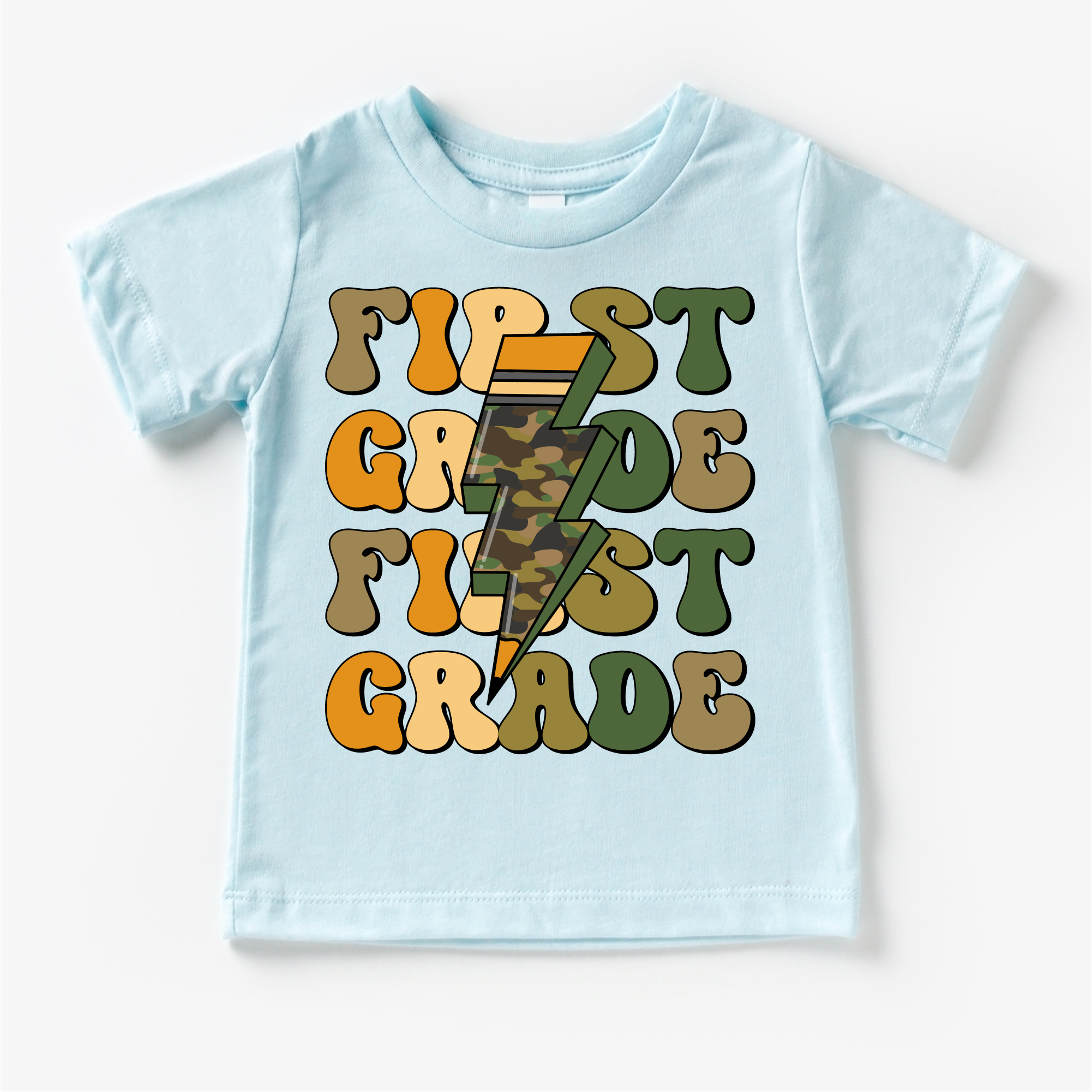 First Grade Camo Lighting Bolt Shirt - Back To School Tee