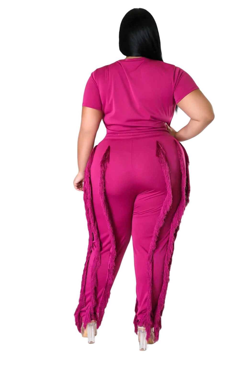 Curvy Short Sleeve Top Matching Tassel Pants