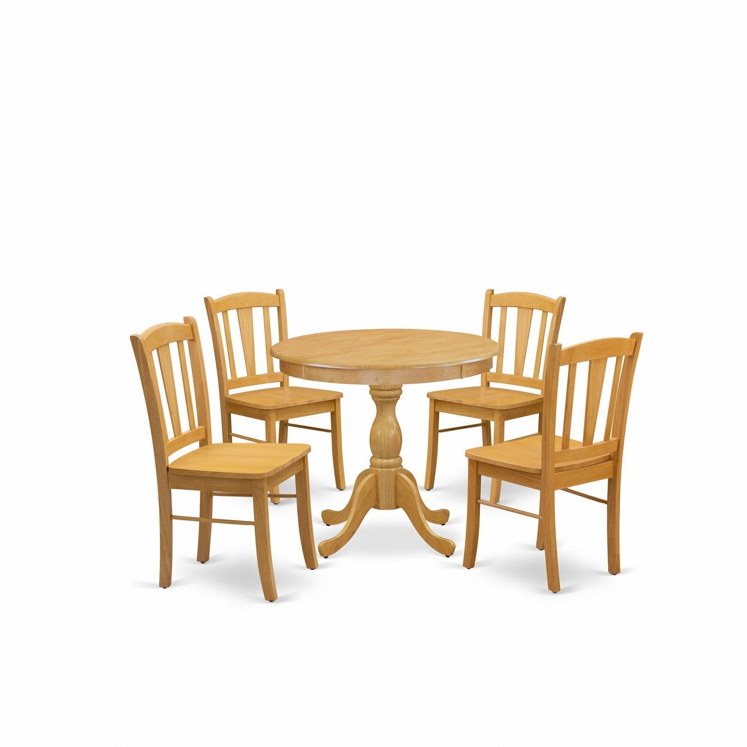 EAST WEST FURNITURE - AMDL5-OAK-W - 5-Piece Dining Room Table Set- 4 dining room chairs and Kitchen Dining Table - Wooden Seat and Slatted Chair Back - Oak Finish