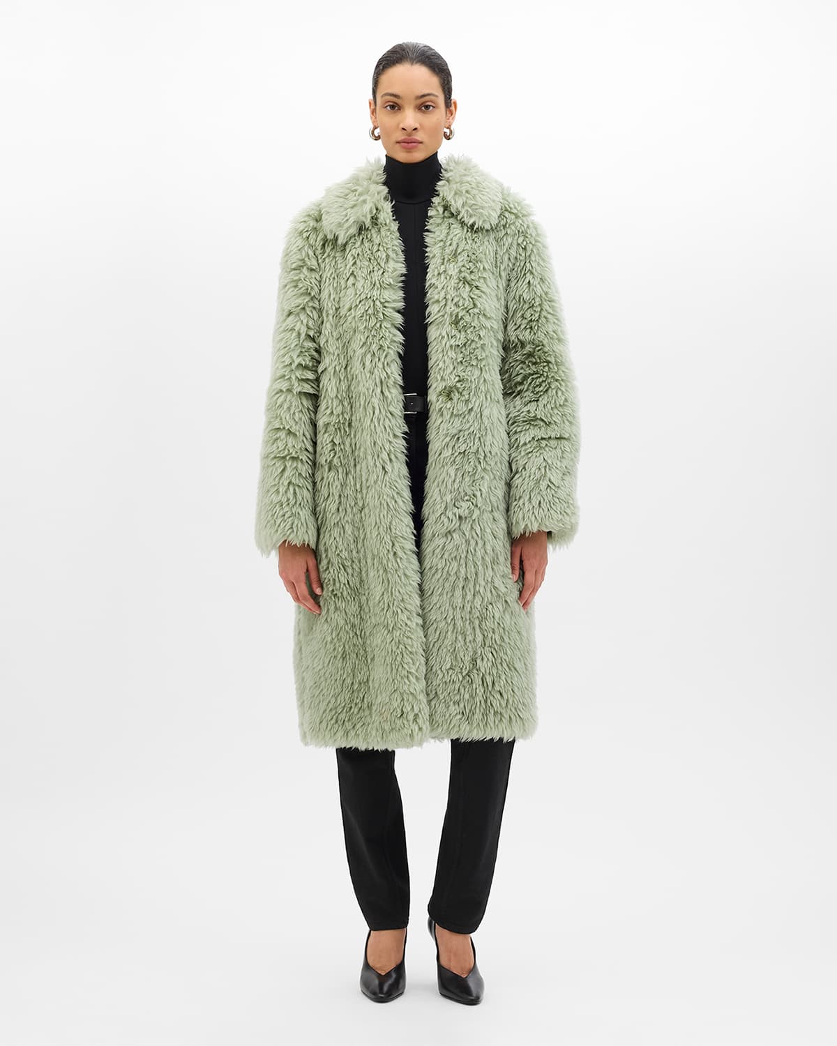 Fur Balmacaan | Celadon