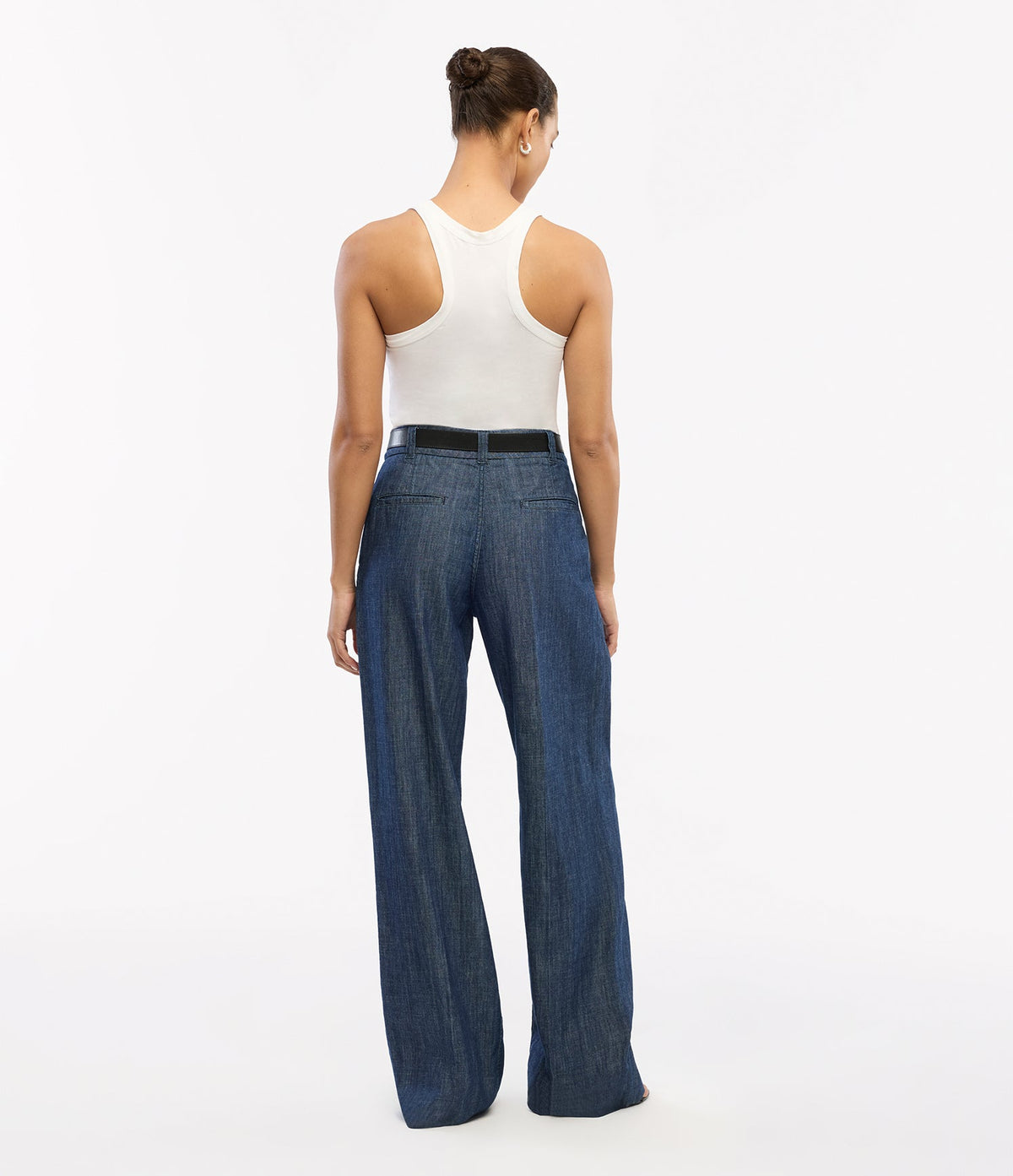 Chambray Relaxed Wide Leg Pant | Dark Blue