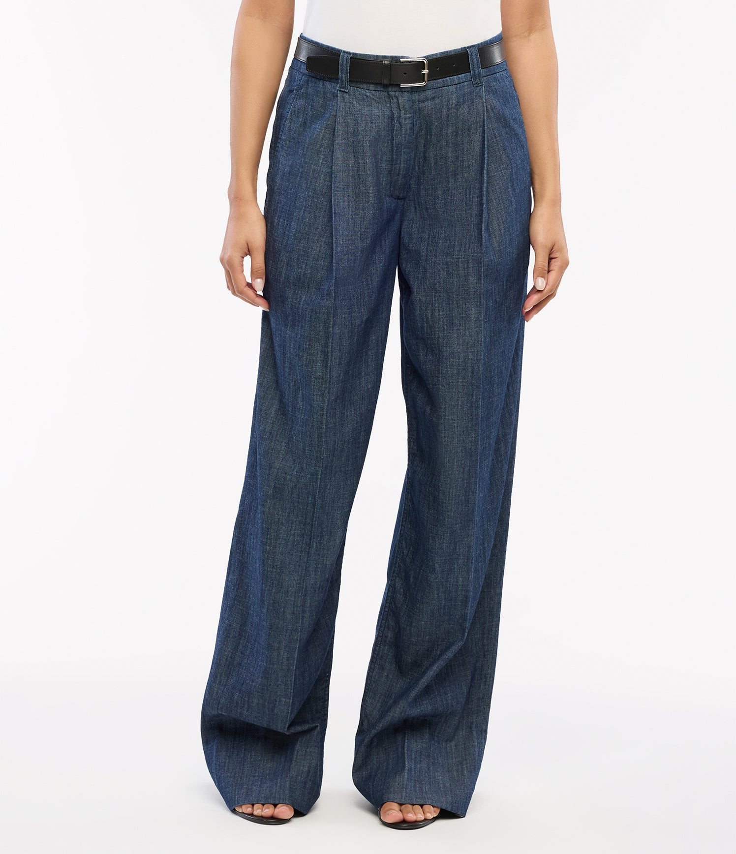 Chambray Relaxed Wide Leg Pant | Dark Blue