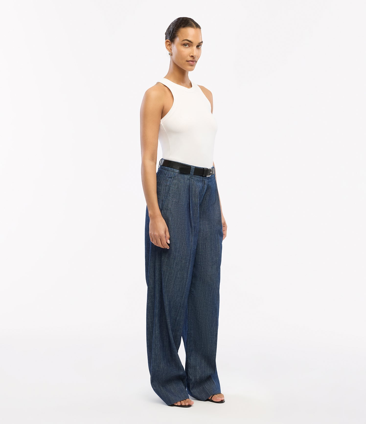 Chambray Relaxed Wide Leg Pant | Dark Blue