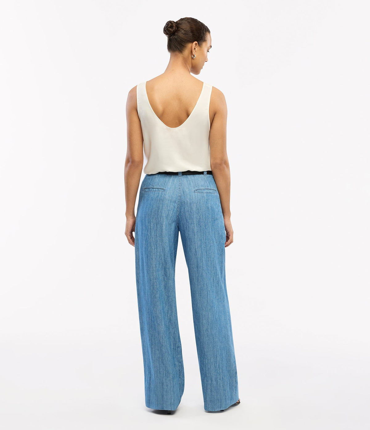 Chambray Relaxed Wide Leg Pant | Medium Blue