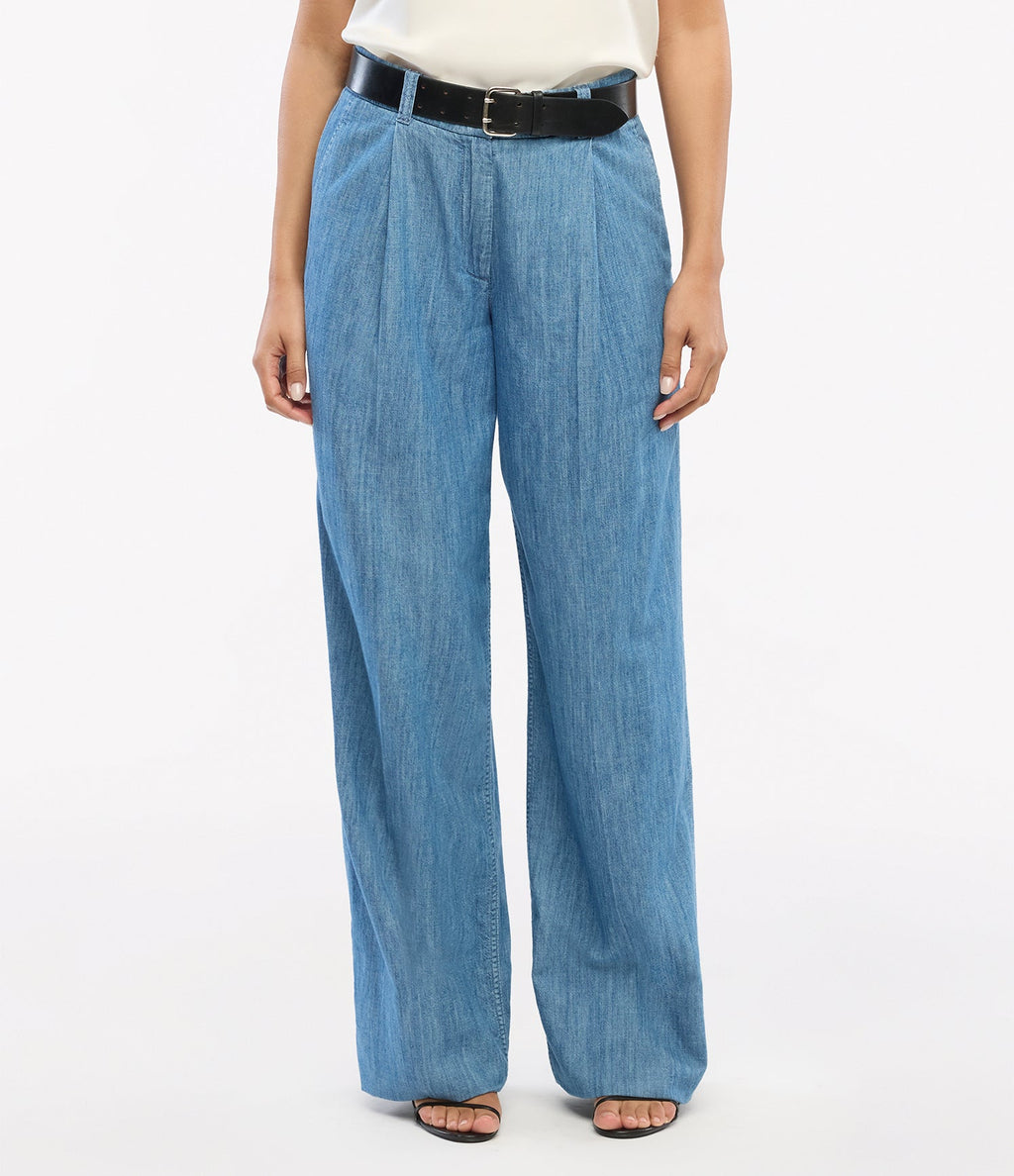 Chambray Relaxed Wide Leg Pant | Medium Blue