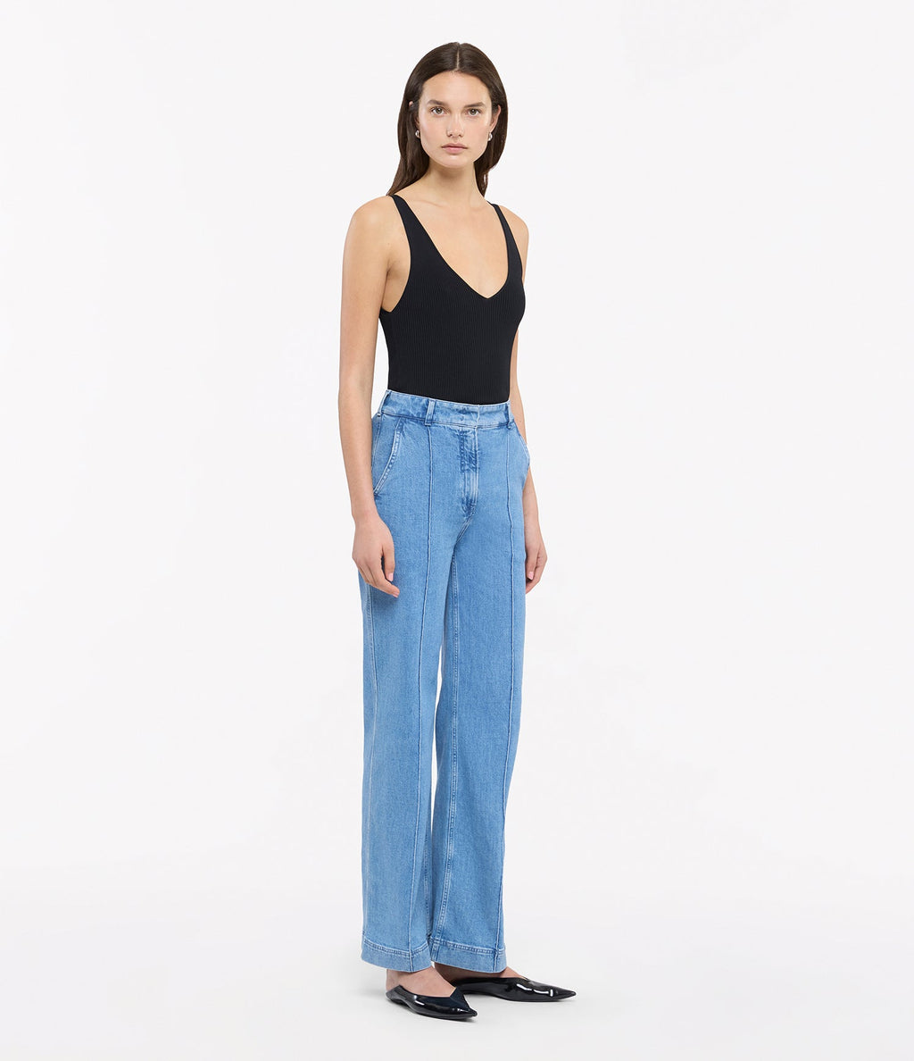 High Waisted Denim Trouser | Light Blue Wash