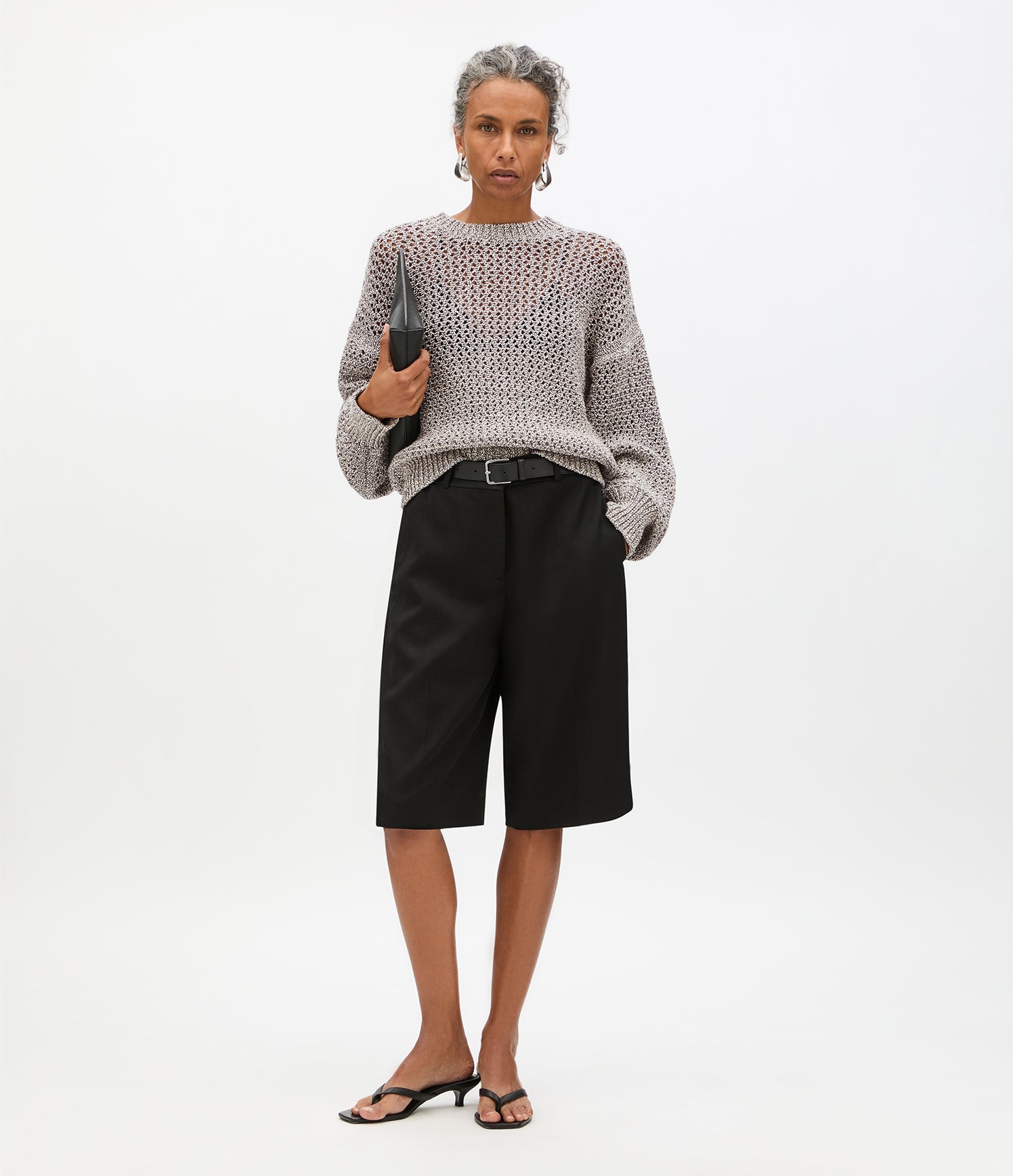 Open Knit Crewneck | Black Ecru