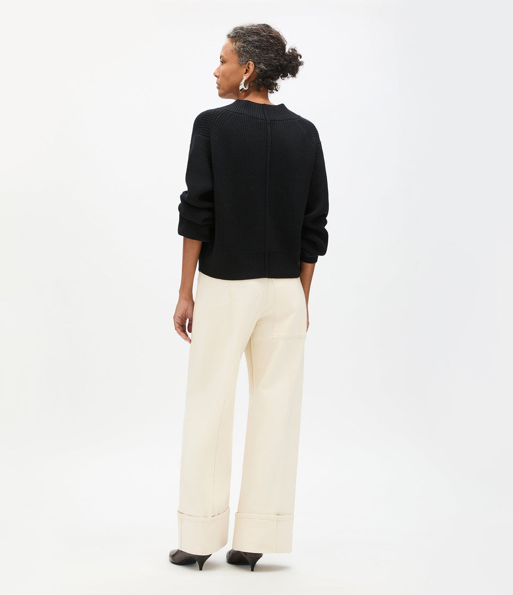 Rib Cropped Cardigan | Black