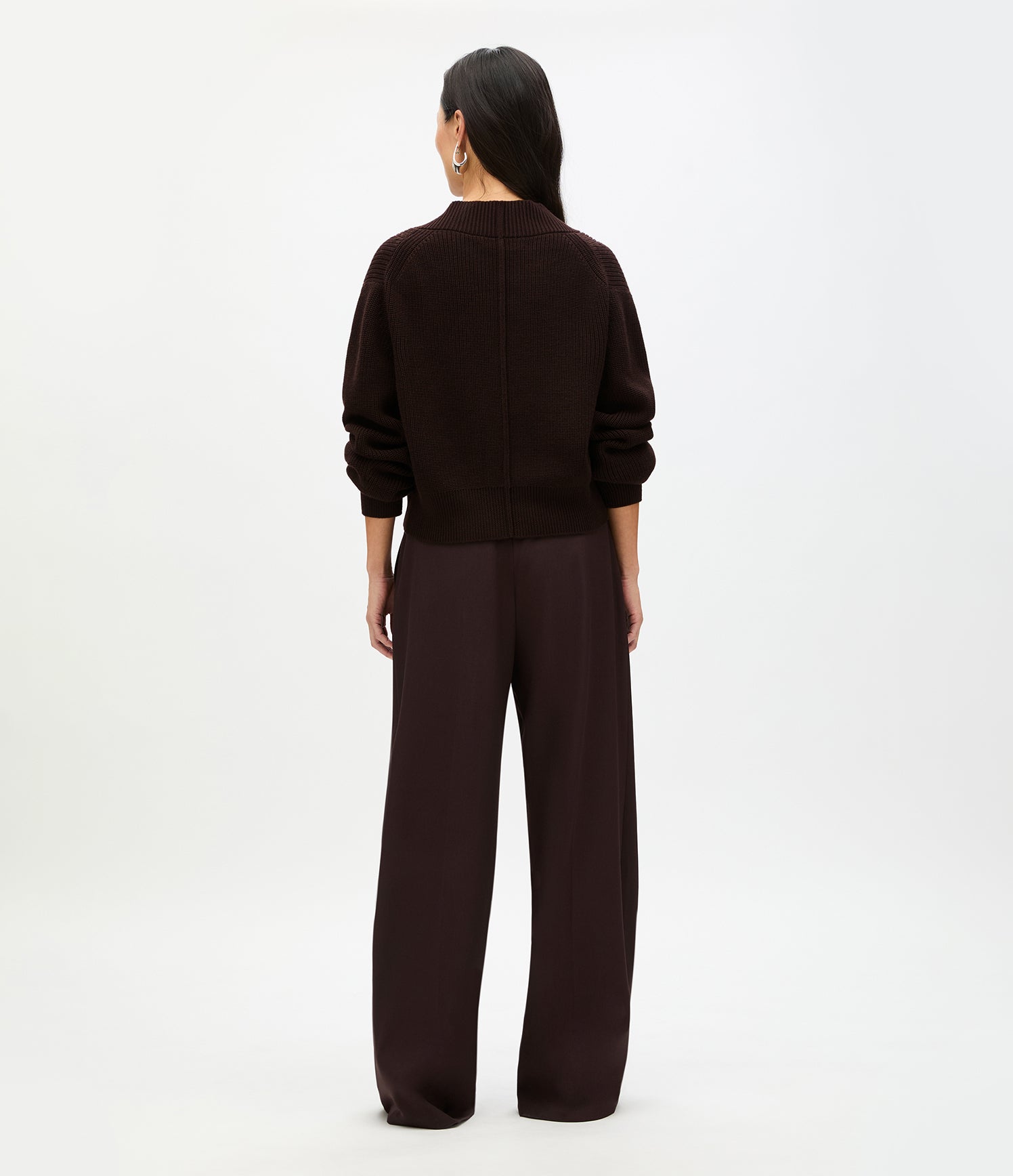 Rib Cropped Cardigan | Chocolate