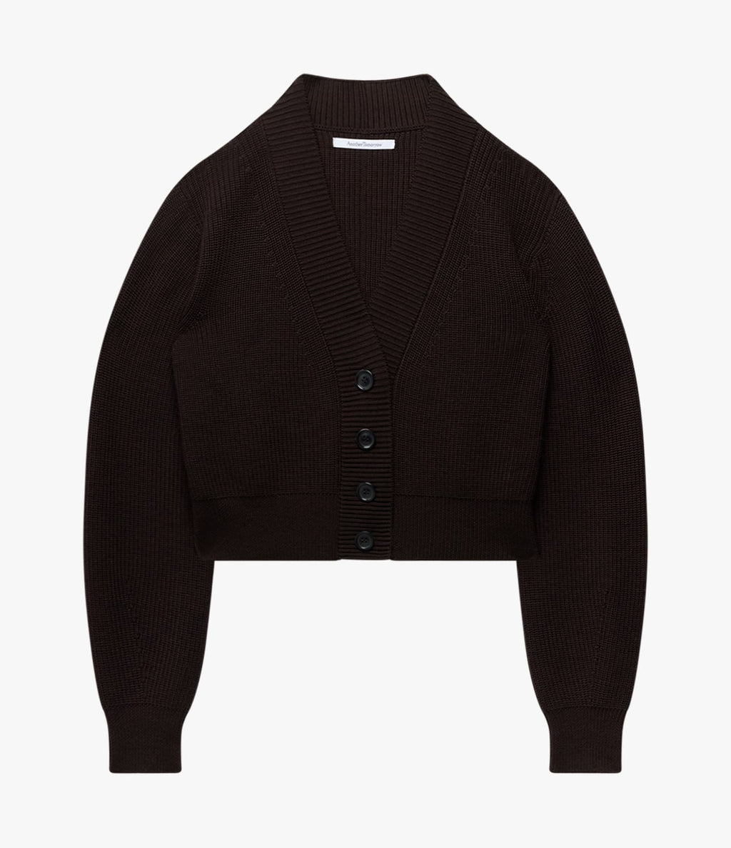 Rib Cropped Cardigan | Chocolate