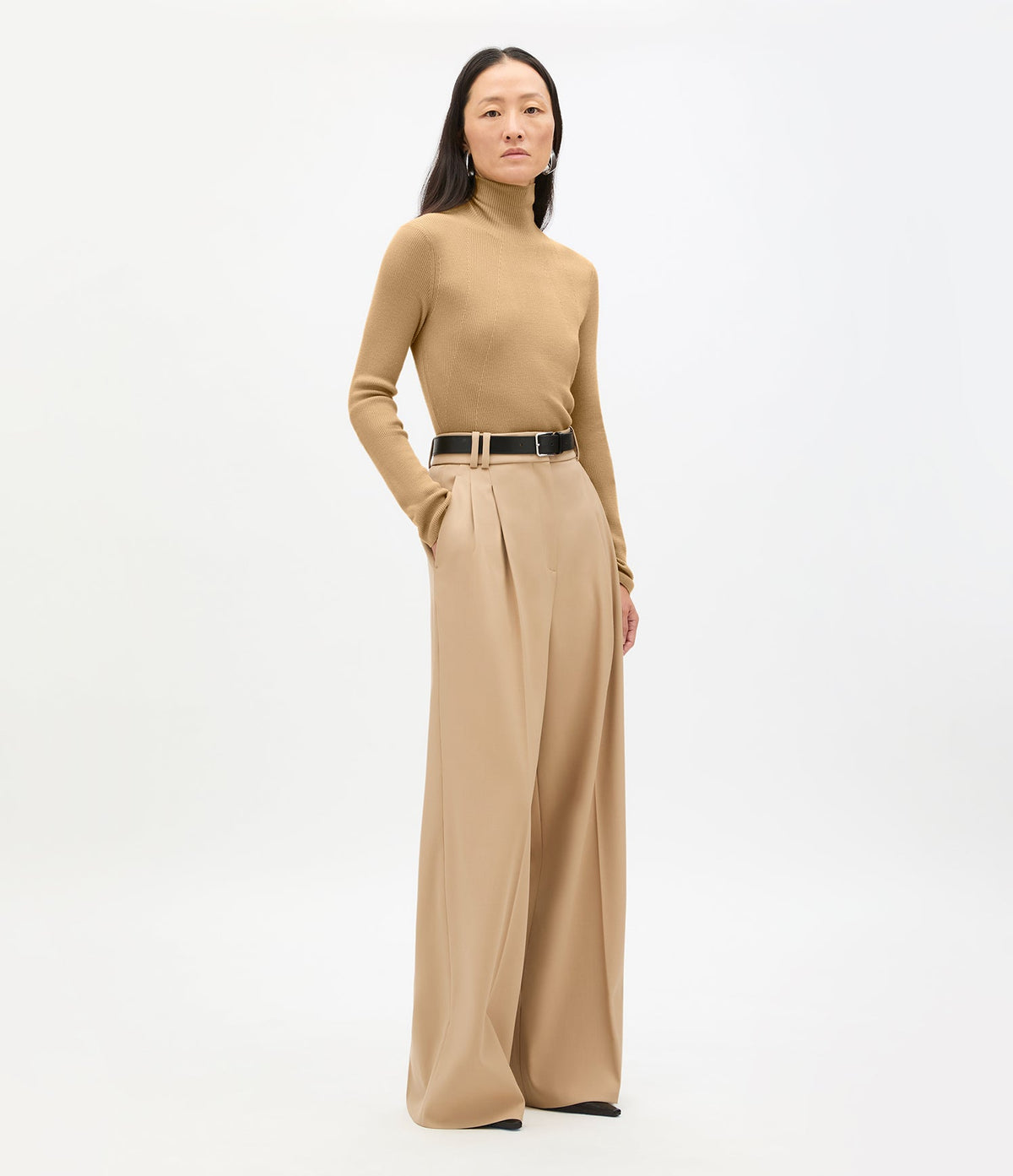 Rib Knit Turtleneck | Camel